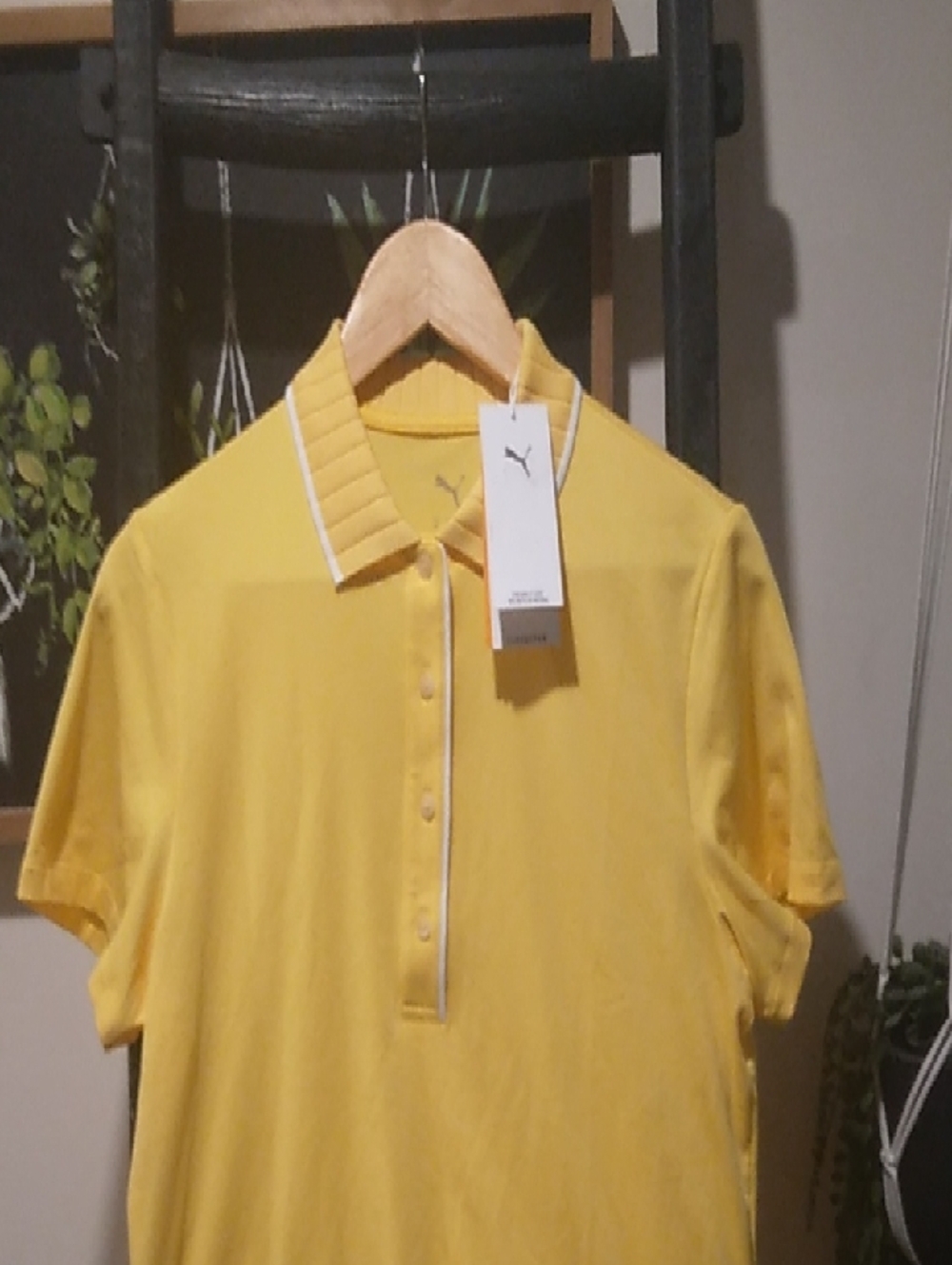 Puma Yellow Short Sleeve Polo with Contrast Piping